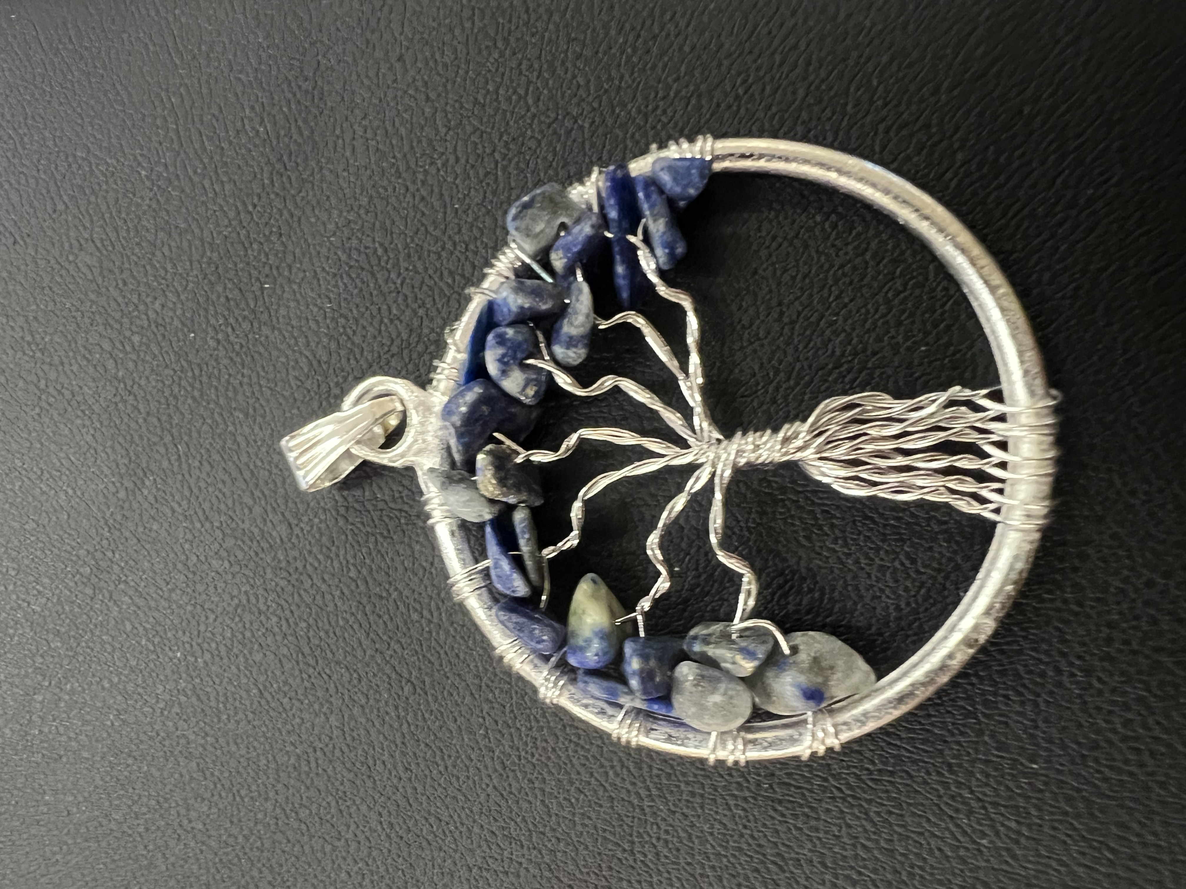 Natural Stone Tree of Life Pendant in Silver - 1.5 inches - Sodalite